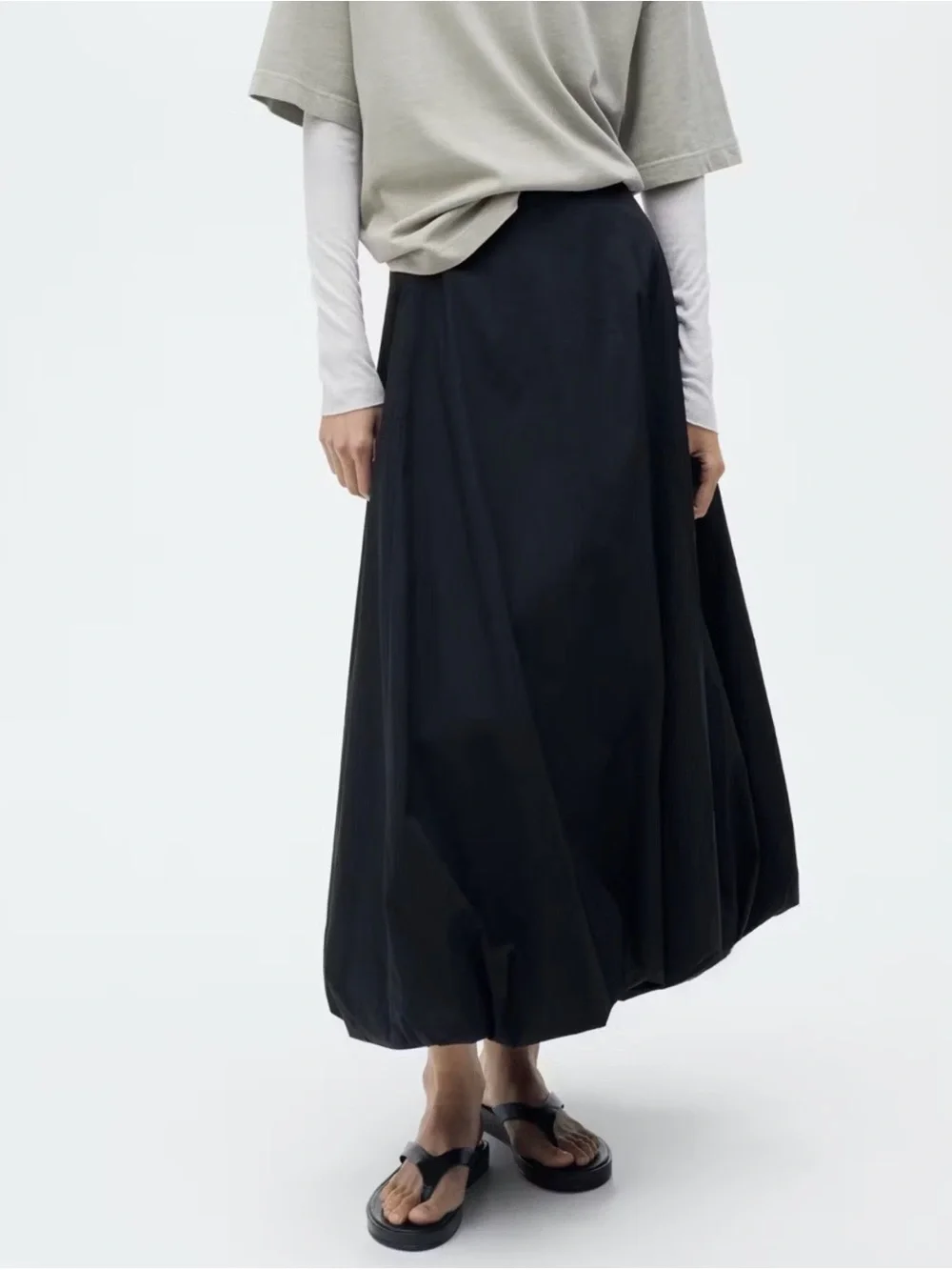 Mango Black Bubble-Hem Maxi Skirt
